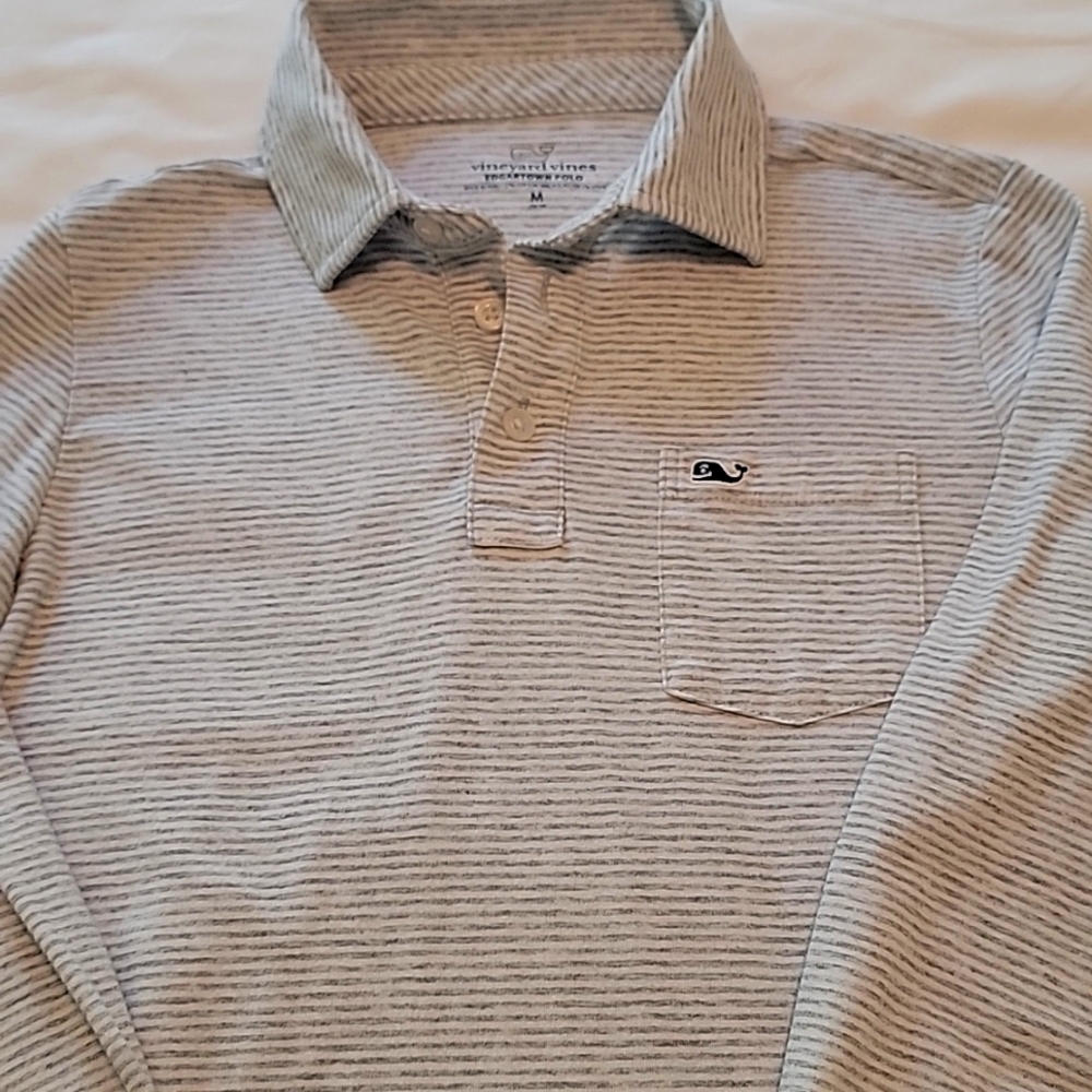 Vineyard Vines boys cotton polo gray white striped size medium